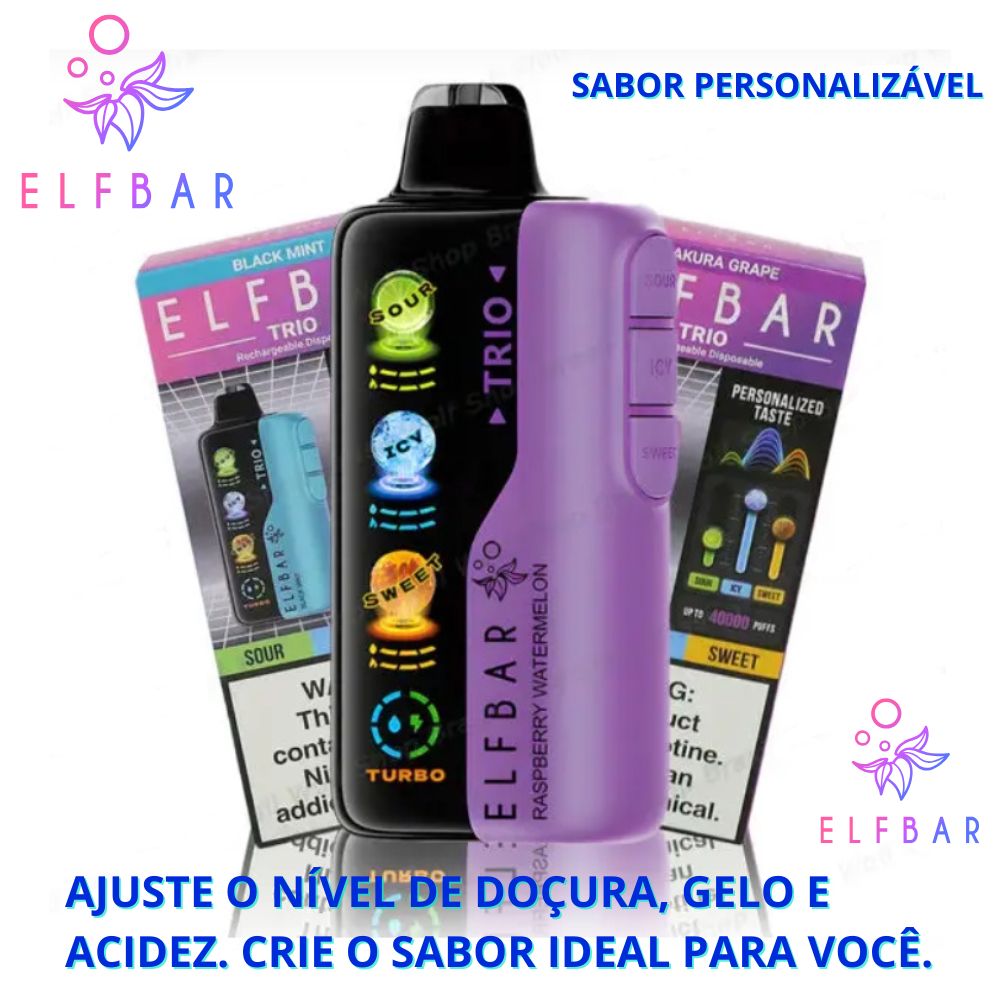 Elfbar Pod Descartável Trio 40K — 40.000 Puffs com Sabor Personalizável