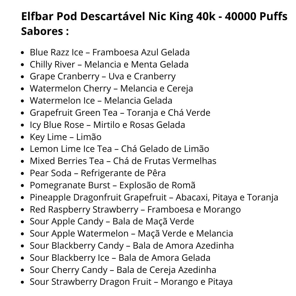 Elfbar Pod Descartável Nic King 40k - 40000 Puffs
