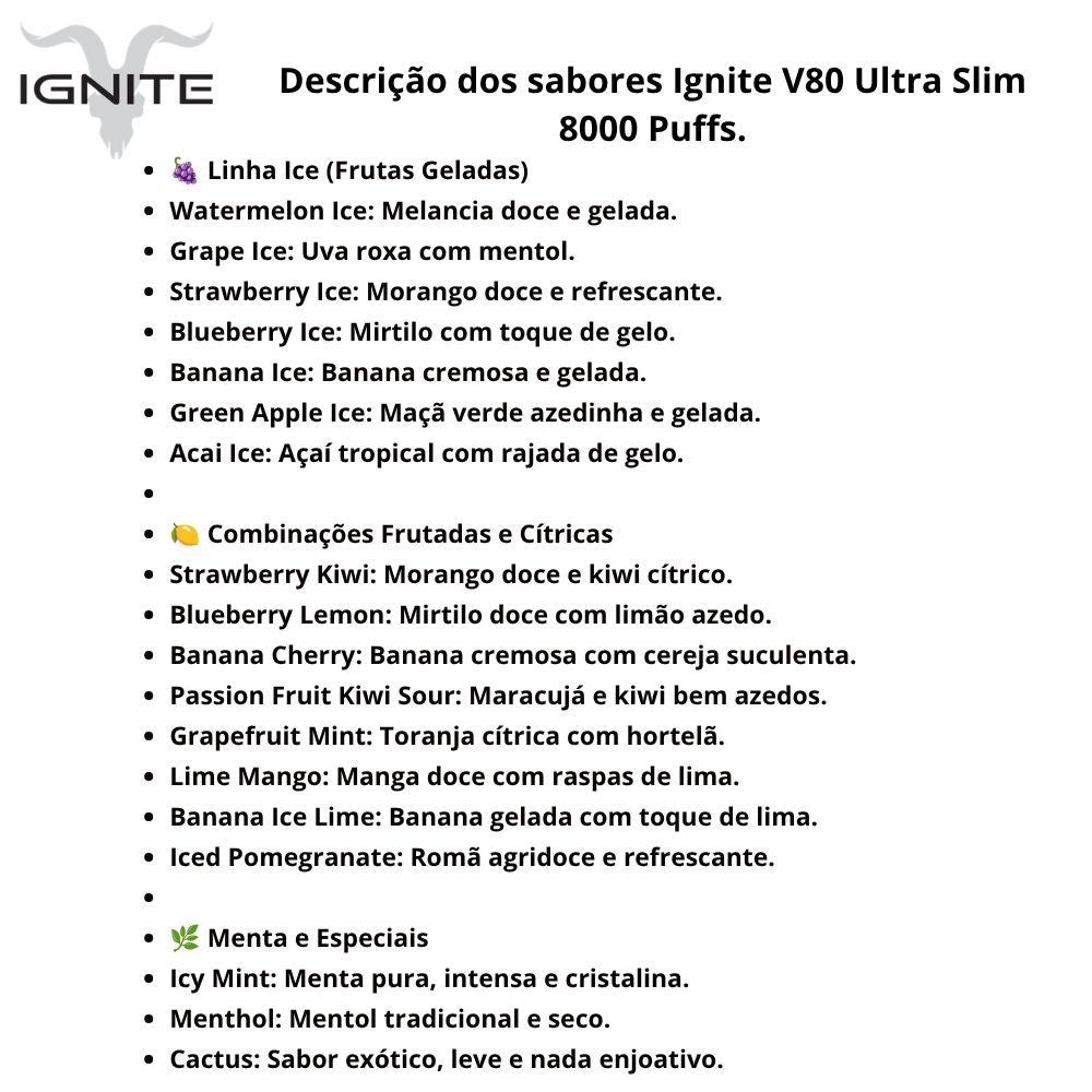 Ignite V80 ULTRA SLIM Pod Descartável 8000 Puffs