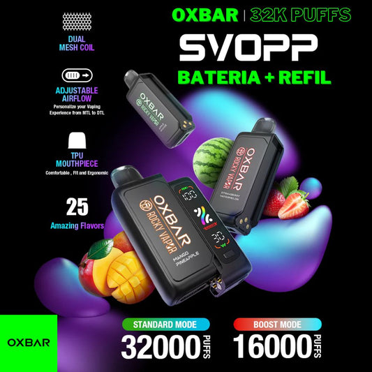 Oxbar Pod Descartável Svopp kit bateria + 1 refil G32k - 32000 Puffs