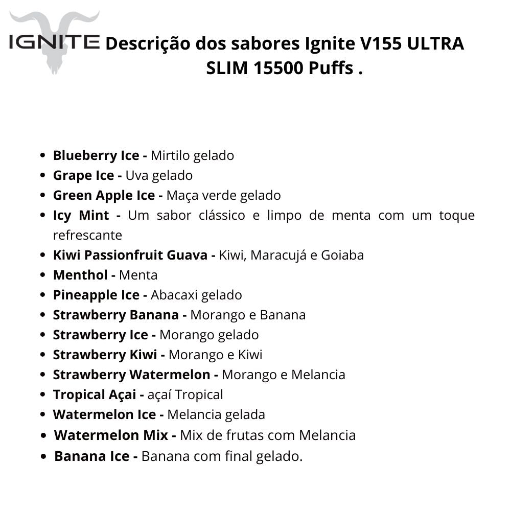 Ignite V155 ULTRA SLIM Pod Descartável 15500 Puffs